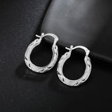 925 Sterling Silver Carving Flower Woman Small Hoop Earrings Wedding Party Jewelry