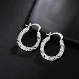 925 Sterling Silver Carving Flower Woman Small Hoop Earrings Wedding Party Jewelry