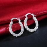 925 Sterling Silver Carving Flower Woman Small Hoop Earrings Wedding Party Jewelry