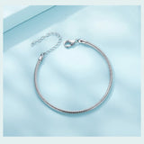 925 Sterling Silver Lobster Clasp Basic Bracelet Snake Chain Bangle