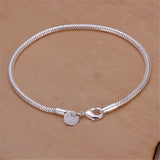 925 Sterling Silver 3mm Snake Chain 8 inches  Bracelet For Woman Wedding Engagement Fashion Party Jewelry