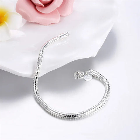 925 Sterling Silver 3mm Snake Chain 8 inches Bracelet