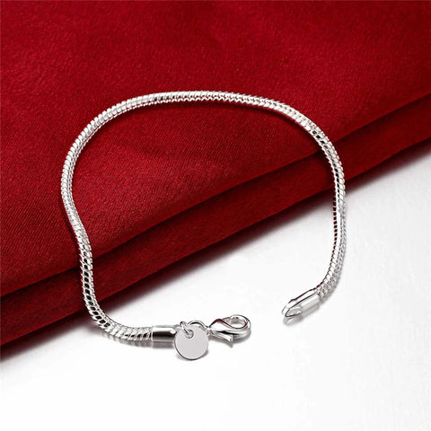 925 Sterling Silver 3mm Snake Chain 8 inches  Bracelet For Woman Wedding Engagement Fashion Party Jewelry