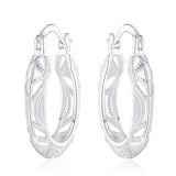 925 Sterling Silver Carving Flower Woman Small Hoop Earrings Wedding Party Jewelry