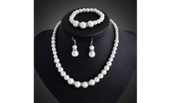 Elegant White Pearl Necklace Bracelet Earrings Set
