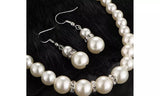 Elegant White Pearl Necklace Bracelet Earrings Set