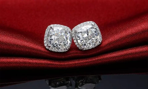 Silver Halo Square Stud Earrings