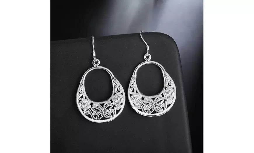 925 Sterling Silver Butterfly Filigree Hoop Earrings