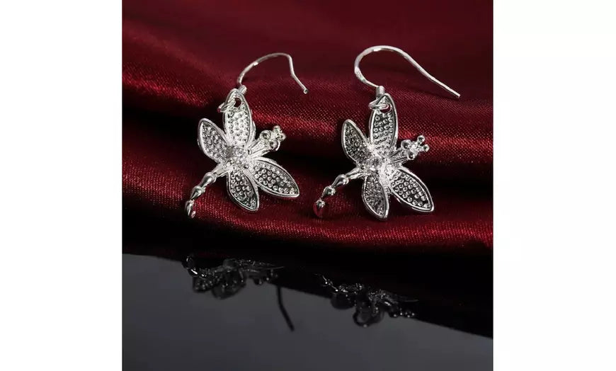 925 Sterling Silver Dragonfly  Hoop Earrings