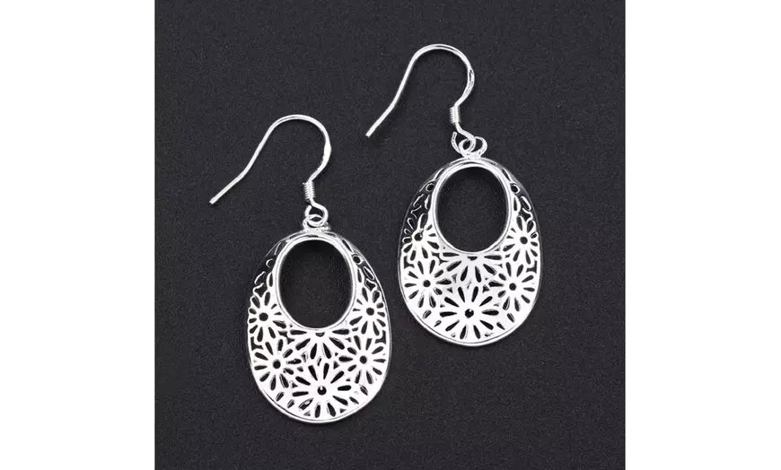 925 Sterling Silver Filigree Floral Drop Earrings