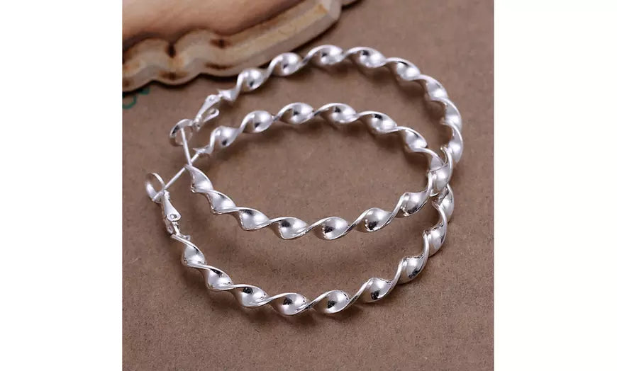 925 Sterling Silver Twisted Hoop Earrings