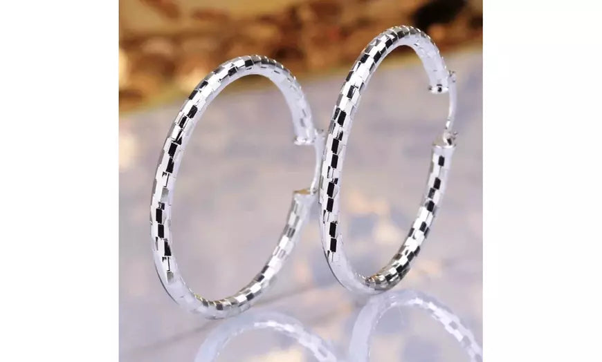 925 Sterling Silver Checkered Hoop Earrings