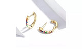 925 Silver Crystals Huggie Earrings