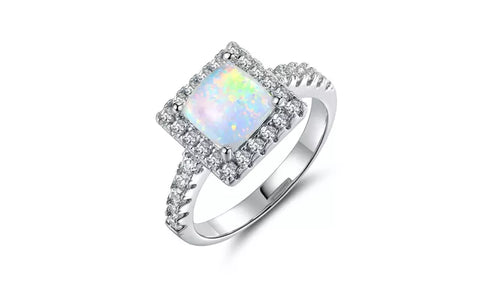 Princess Cut Fire Opal Ring