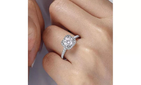 Cushion Cut 18K White Plated Ring Made With Cubic Zirconia Crystals
