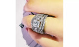 Three-in-One Set Silver Engagement Wedding Ring Set