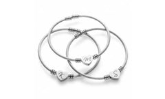 Silver Stainless Steel Heart Initial Bracelet Bangle