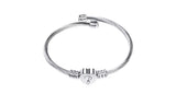 Silver Stainless Steel Heart Initial Bracelet Bangle