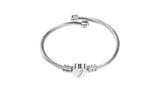 Silver Stainless Steel Heart Initial Bracelet Bangle