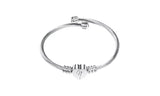 Silver Stainless Steel Heart Initial Bracelet Bangle