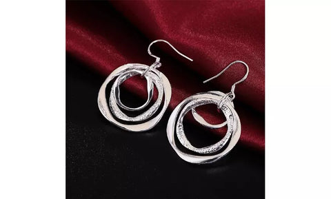 925 Sterling Silver 3 Circles Dangle Hoop Earrings