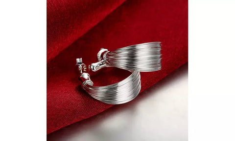 925 Sterling Silver Multi-Line Hoop Earrings