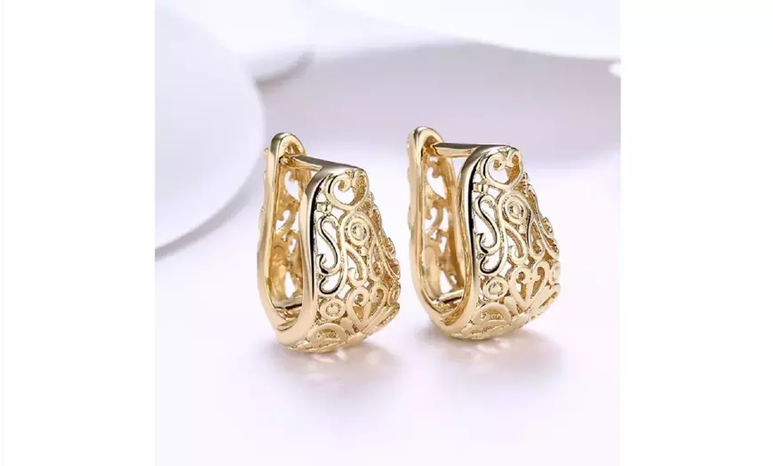 18K Gold Plated Italian Filigree Leverback Hoop Earrings