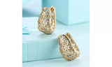 18K Gold Plated Italian Filigree Leverback Hoop Earrings