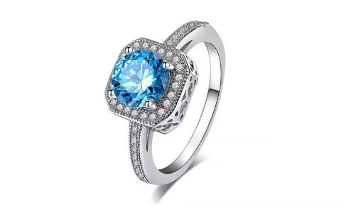 Blue CZ Cushion Cut Ring