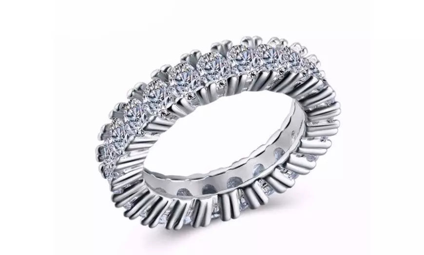 White Gold Plated CZ Crystal Pave Eternity Ring