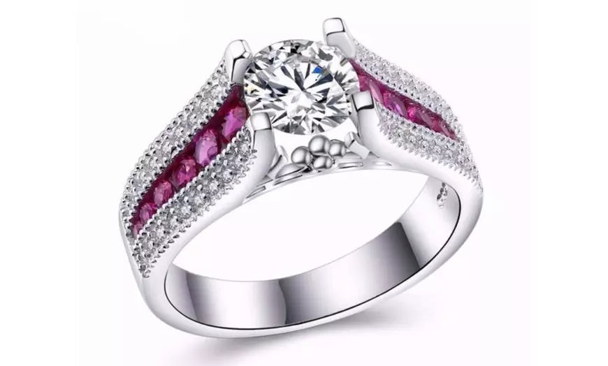 Pink CZ White Gold Plated Wedding Engagement Ring