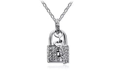 Heart Key and Lock Crystal Pendant Necklace