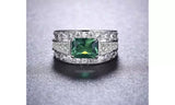 Green CZ Crystal Emerald Cut White Gold Plated Ring