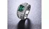 Green CZ Crystal Emerald Cut White Gold Plated Ring