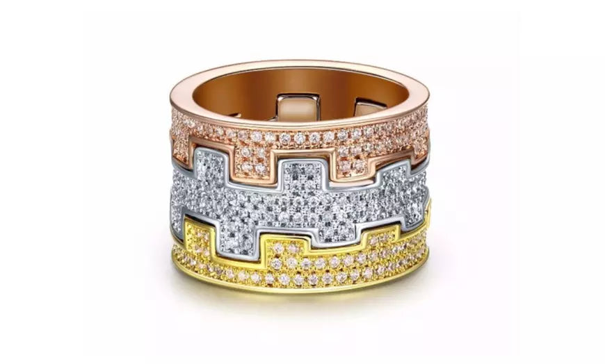 Three Color CZ Crystal Band Rings