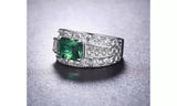 Green CZ Crystal Emerald Cut White Gold Plated Ring