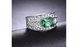 Green CZ Crystal Emerald Cut White Gold Plated Ring