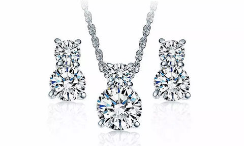 Cubic Zirconia Double Love Earrings and Necklace Set