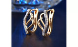 18K Gold Plated Leaf CZ Crystal Hoop Earrings