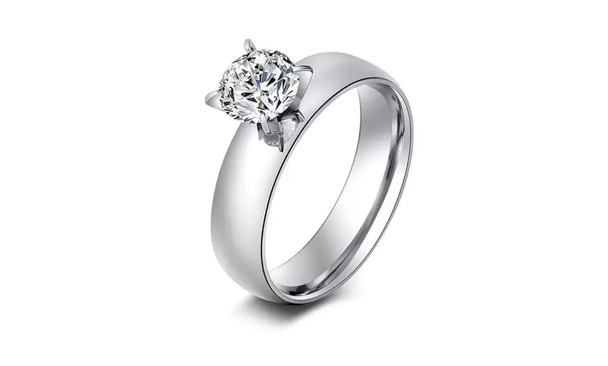 Stainless Steel Crystal Glossy Ring