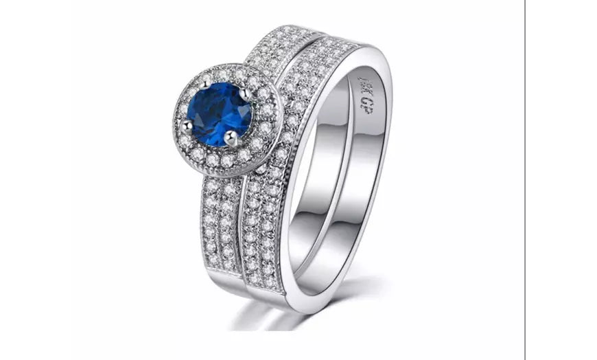 2 pc/set Blue Sapphire Band Ring