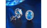 White Gold Plated Oval Cut Blue CZ Crystal Stud Earrings