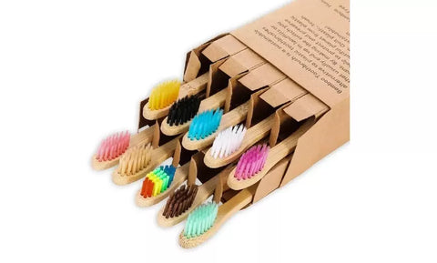 Pack of 10 Adults/Kids Natural Bamboo Wooden Toothbrushes