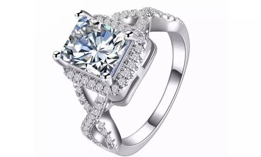 White Gold Plated Baguette CZ Crystal Wedding Ring