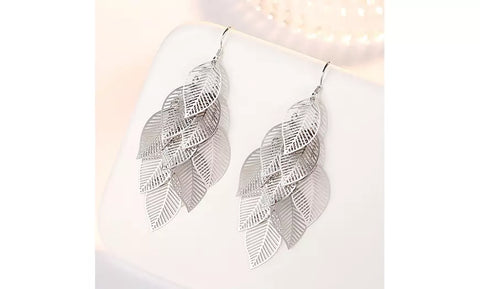 925 Sterling Silver Leaf Dangle Drop Earrings