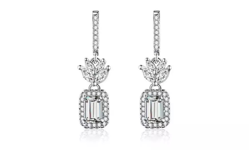 Emerald Cut White Gold Plated Drop Earrings