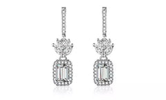 Emerald Cut White Gold Plated Drop Earrings