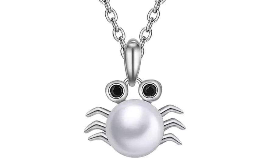 Cute Pearl Crab Pendant Necklace