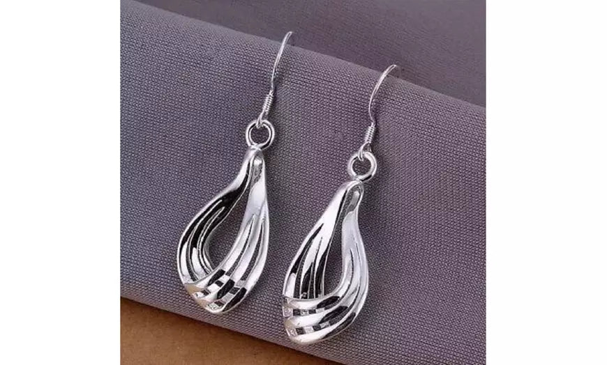 925 Sterling Silver Water Drop Triple Band Earrings