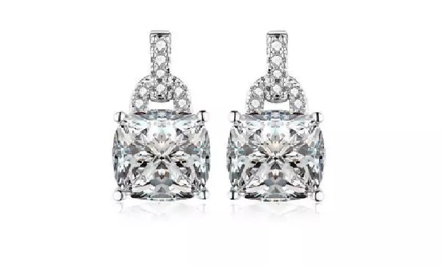 White Gold Plated Princess Cut Stud Earrings